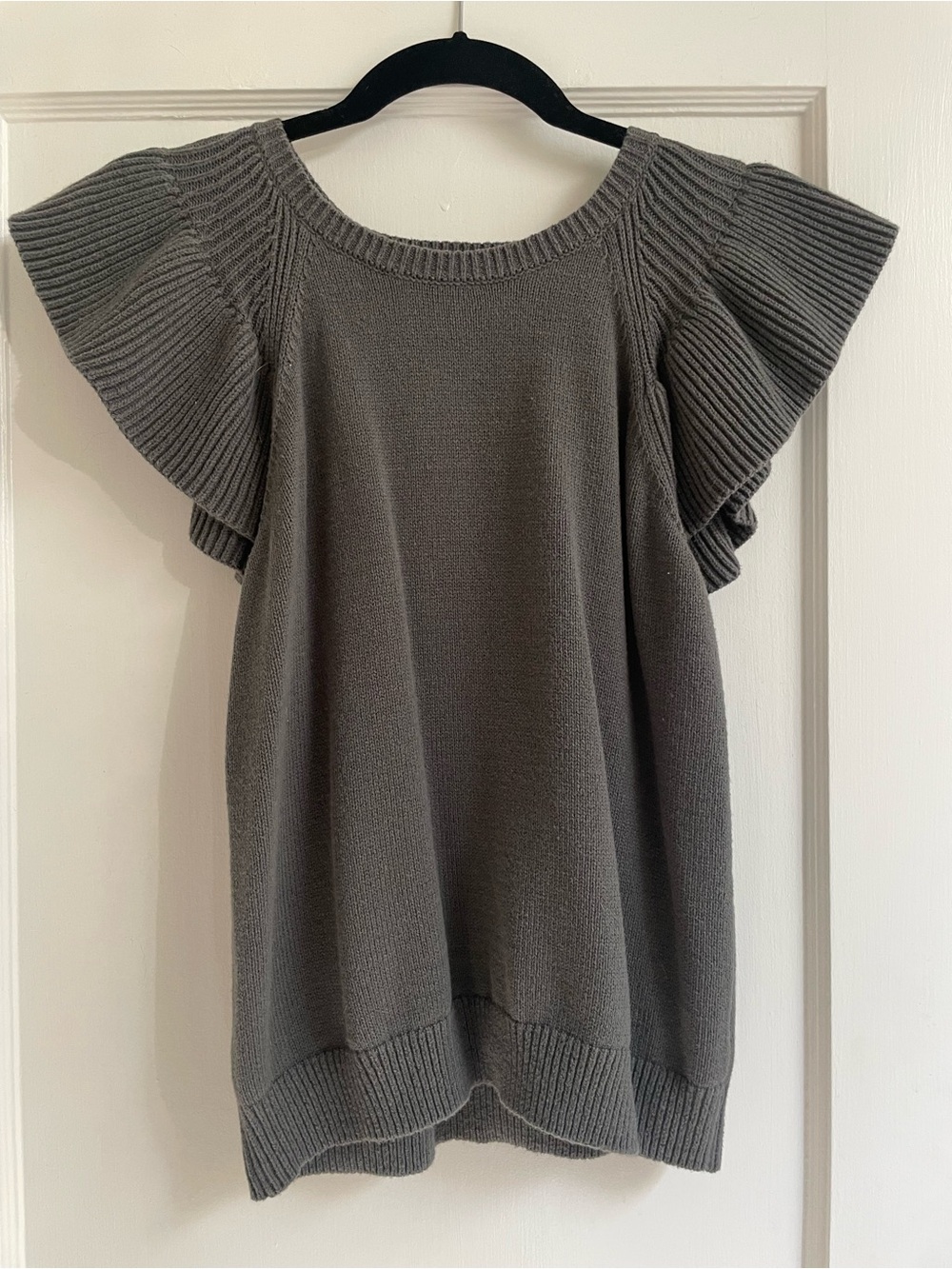UpWest Charcoal Gray Knit Flutter-Sleeve Top